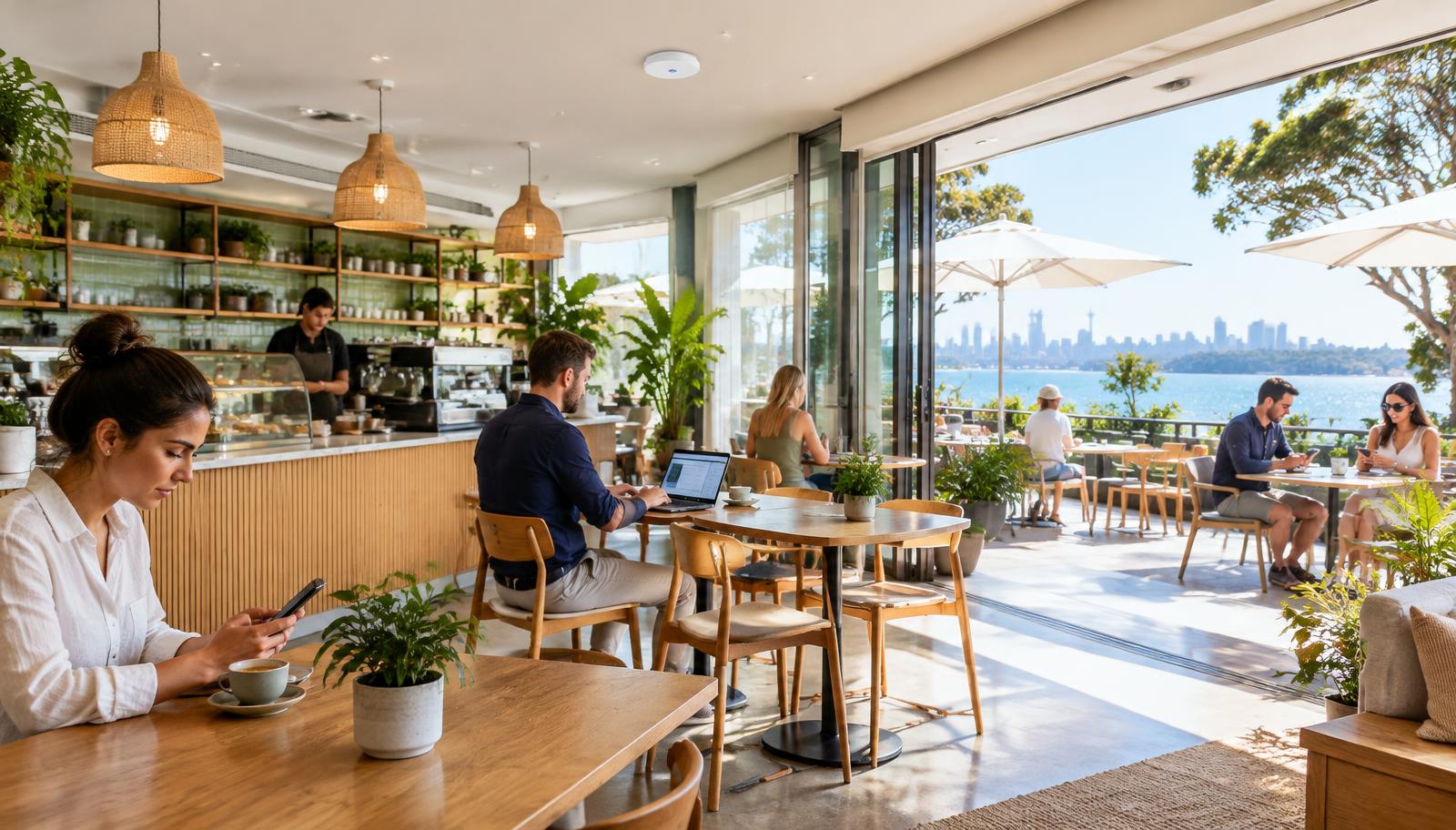 Illustrative cafe and terrace with guest WiFi